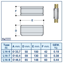 Werktekening aluminium buiskoppeling Koppelmof merk Kee Lite