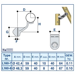 Werktekening aluminium buiskoppeling Leuningbeugel merk Kee Lite